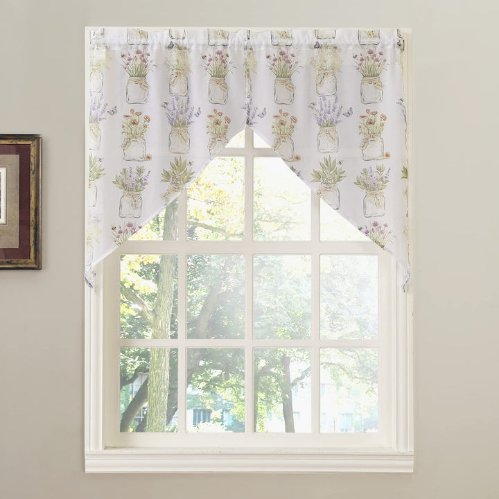 Eve&#39;s Garden Semi-Sheer Rod Pocket Kitchen Curtain Tier Pair, 54 x 38, White