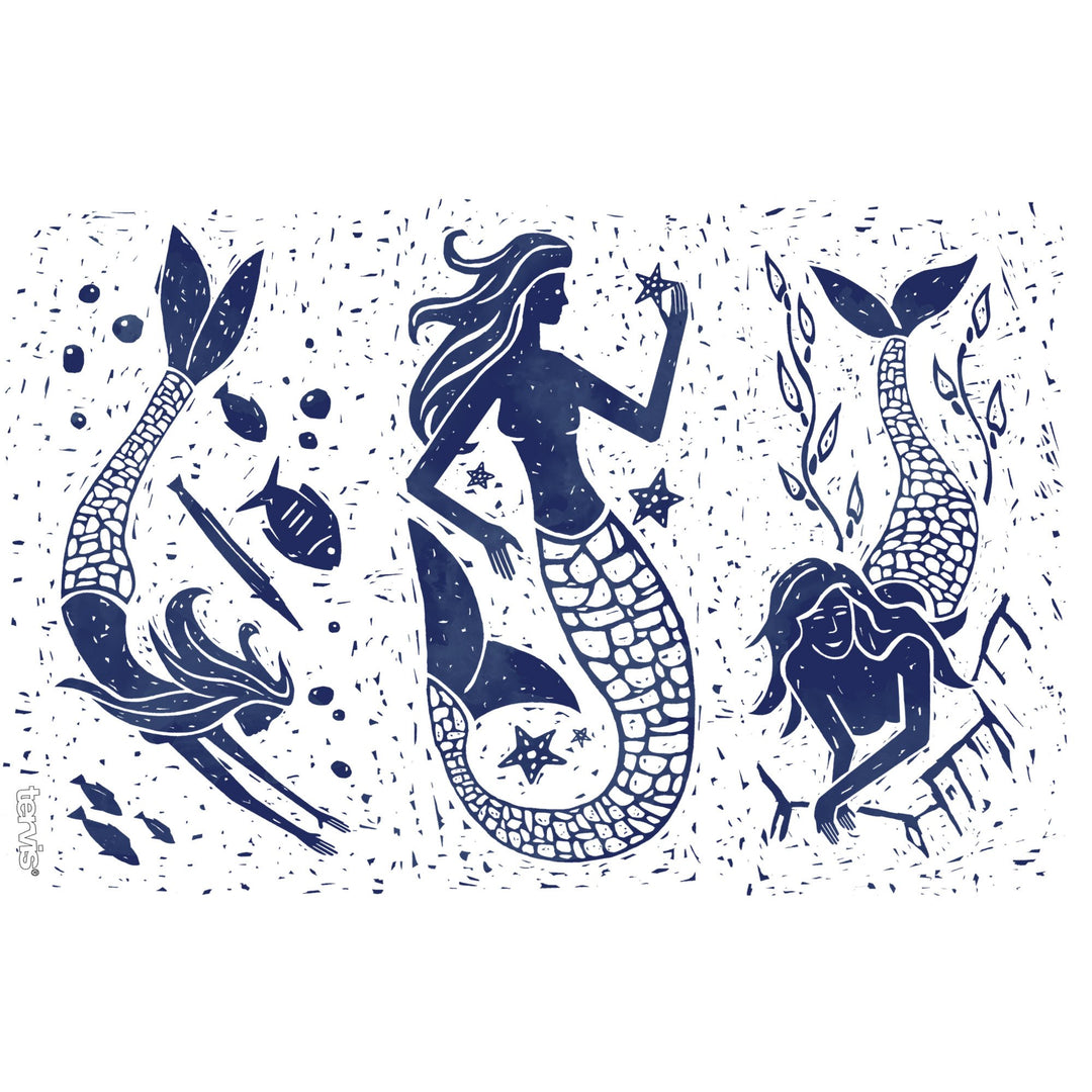 1199002 Vintage Mermaid Collage Tumbler with Wrap and Navy Lid 16oz, Clear