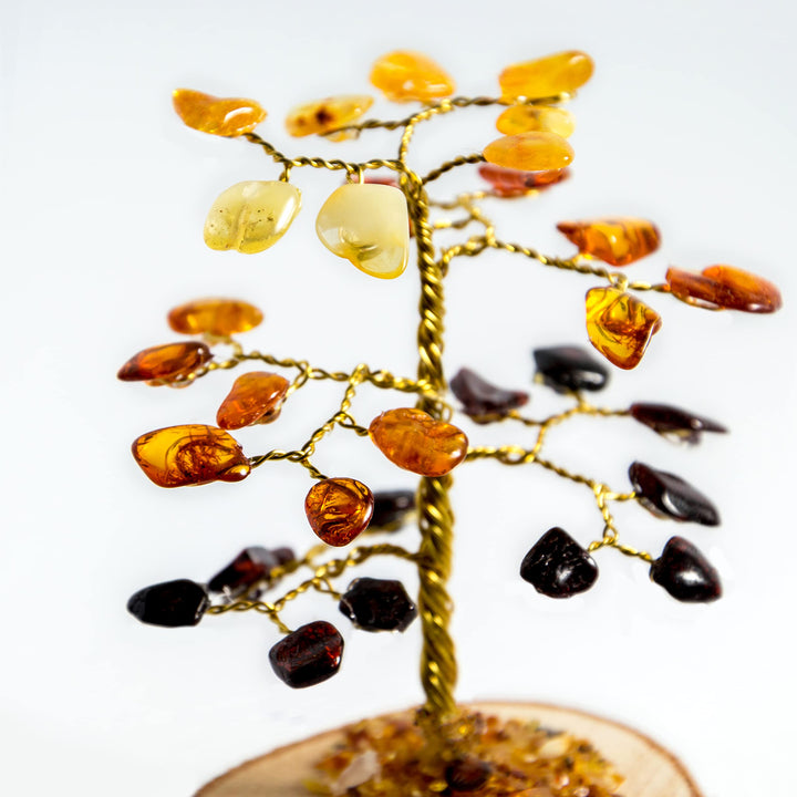 Hand Made Genuine Baltic Amber Tree, Home, Gemstone Tree of Life (Small-About 3.15 Tall)