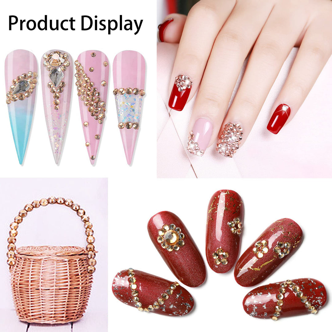 7500Pcs Champagne Nail Rhinestones 3D Nail Art Diamond for Nail Decoration Bead Flatback Gem Stone Sparkly Gold Crystal Rhinestones Nails Design Charms for Nail DIY Crafts Clothes Shoe Jewelry