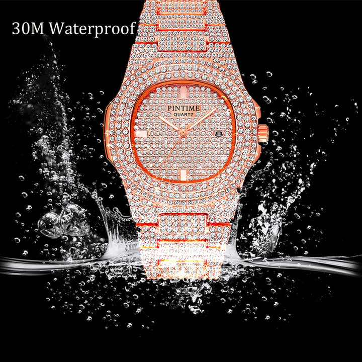 Mens Diamond Watches Luxury Unisex Silver Gold Iced-Out Bling CZ Crystal Fashion Quartz Stainless Steel Women&#39;s Wristwatches