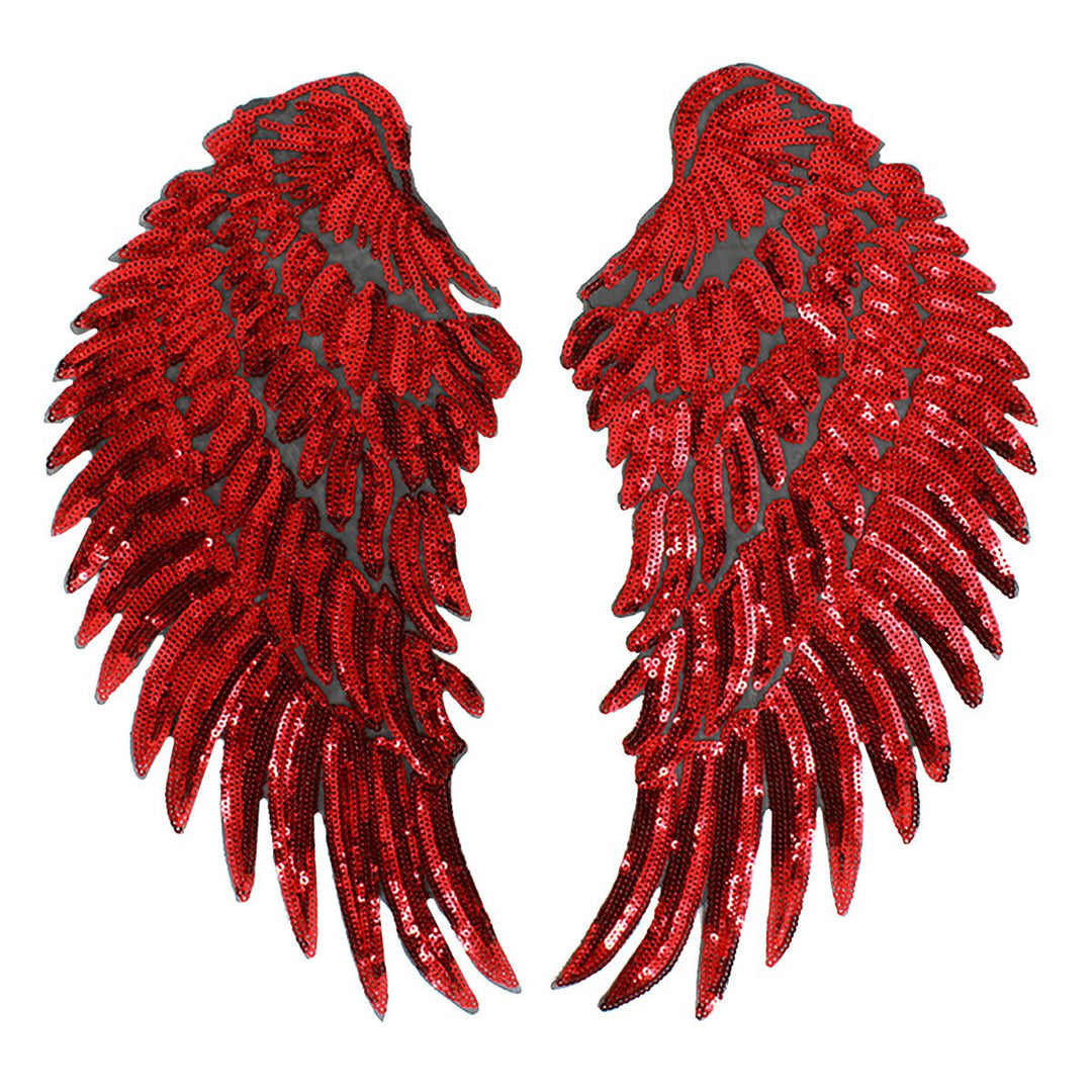 Kennedy Sequins Large Angel Wings Patches Decorative Iron on Sew on Big Patches for Jacket Jeans DIY, Red