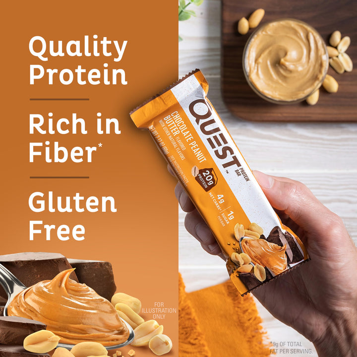 Chocolate Peanut Butter Bars, High Protein, Low Carb, Gluten Free, Keto Friendly, - 12 Count (Packof 1)