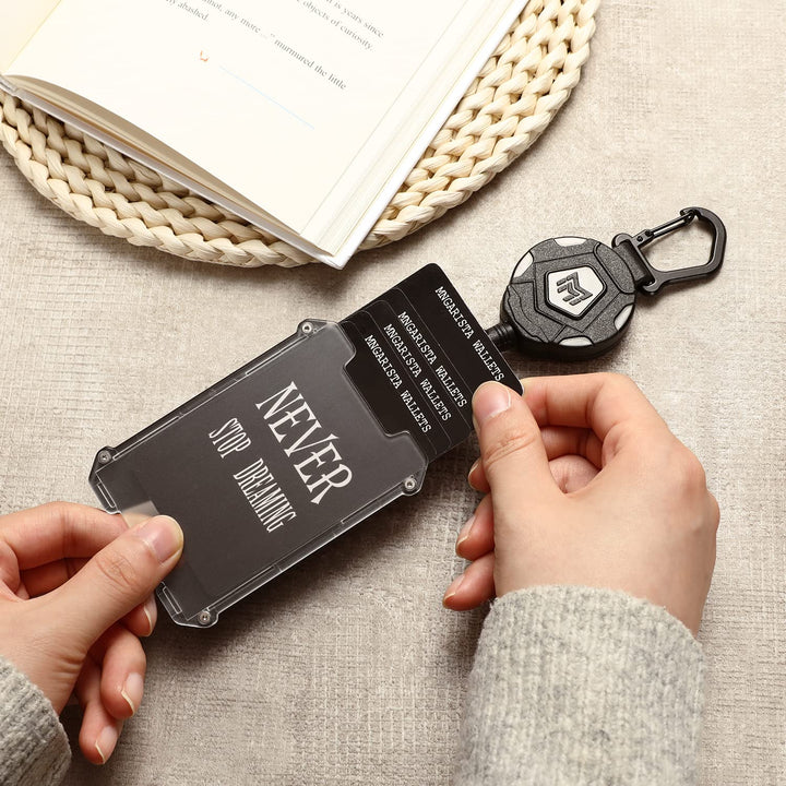 Retractable Badge Holder, Heavy Duty Carabiner Keychain, Tactical ID Card Holder with 31.5 Retractable Badge Reel, Black