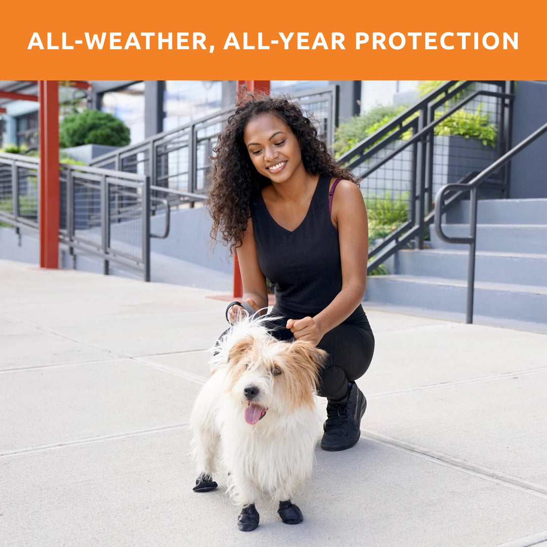 PawZ Rubber Dog Boots for Paws up to 2, 12 Pack - All-Weather Dog Booties for Hot Pavement, Snow, Mud, and Rain - Waterproof, Anti Slip Dog Socks - X-Small, Black