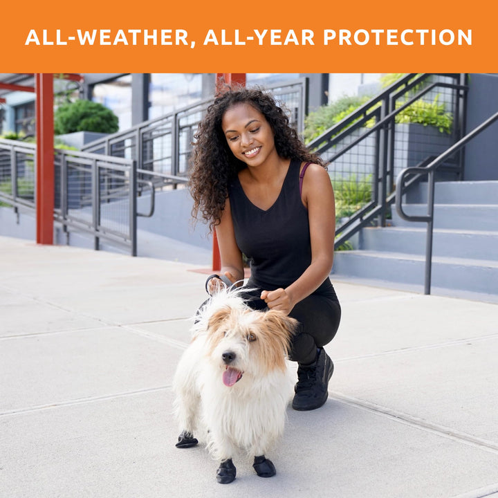 PawZ Rubber Dog Boots for Paws up to 2, 12 Pack - All-Weather Dog Booties for Hot Pavement, Snow, Mud, and Rain - Waterproof, Anti Slip Dog Socks - X-Small, Black