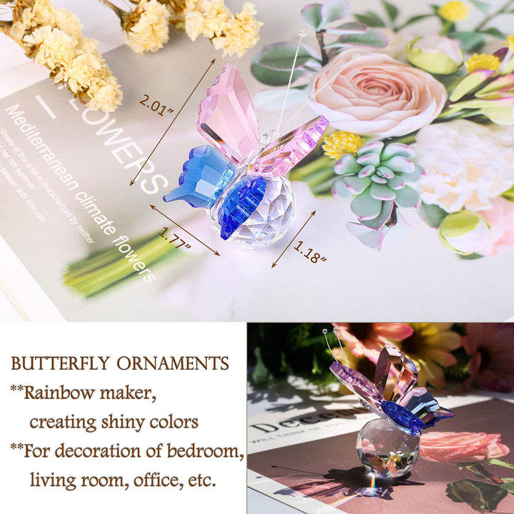 Crystal Butterfly Figurine Ornament with Crystal Ball Base Collection Glass Butterfly Animal Statue Paperweight for Home Desk Decor Gift for Women Christmas Valentines Day