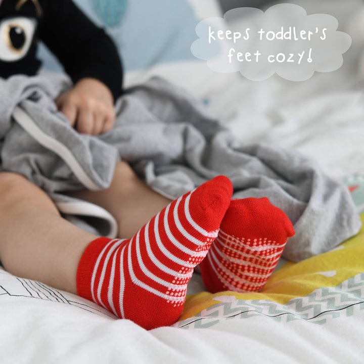12 Pairs Non-Slip Toddler Socks With Grips for Baby Boys and Girls - Anti-Slip Crew Socks for Infant&#39;s and Kids
