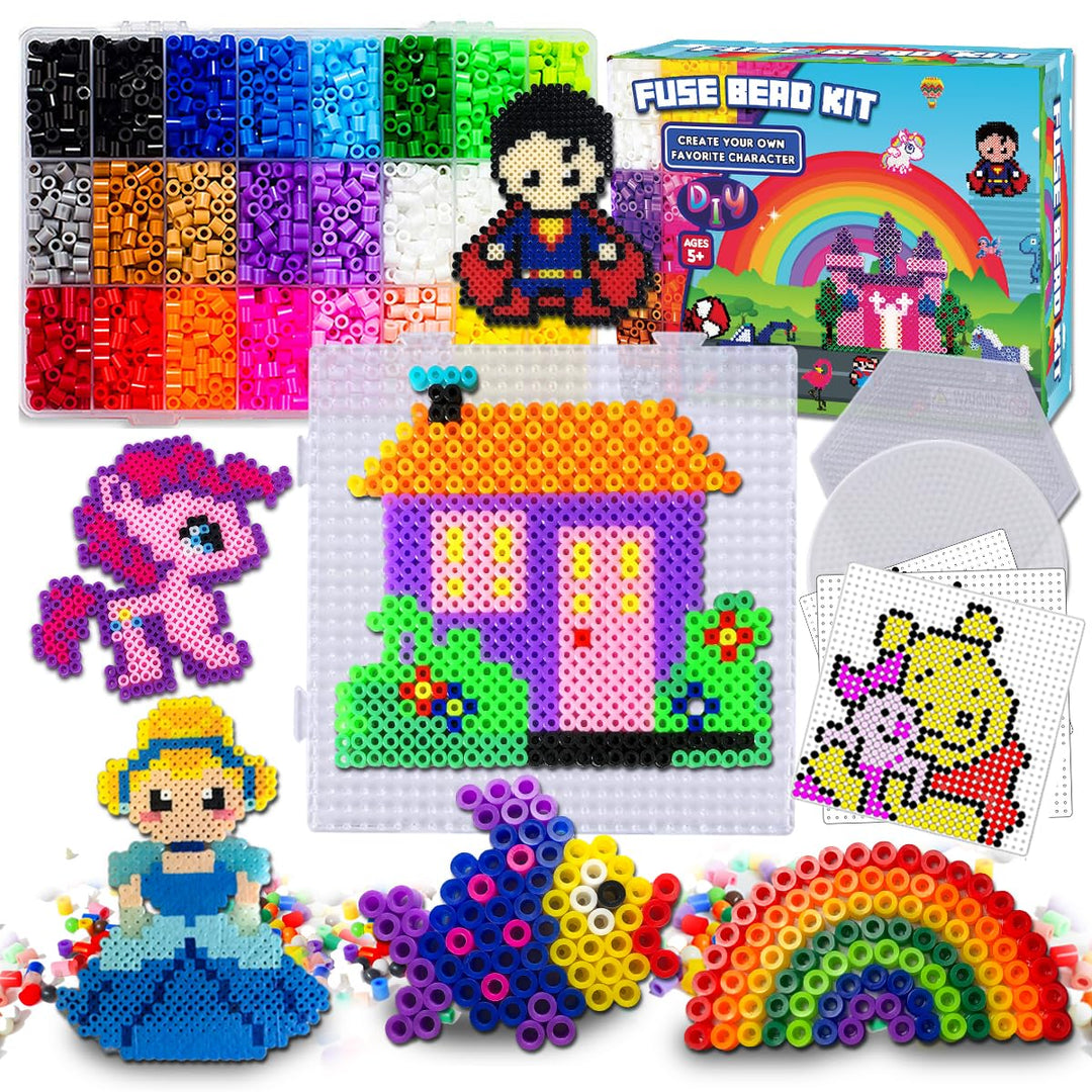 5500 5mm Fuse Beads Kit - 24 Colors | 111 Patterns, Arts and Crafts for Girls and Boys, Kids Toys Set, Gifts for Kids, Teens and Adults Age 5+ Years Old