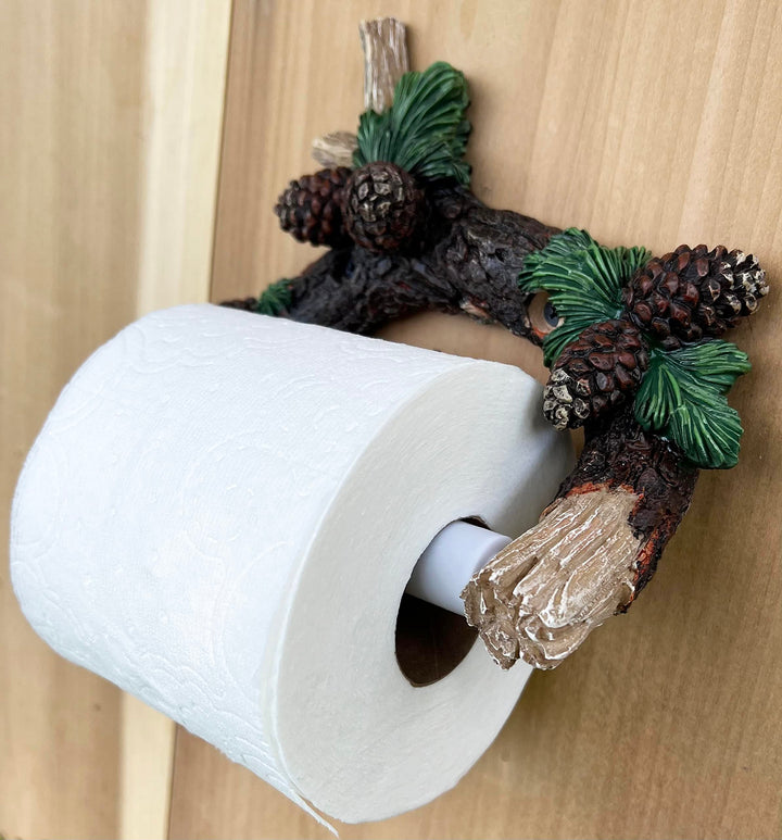 Pinecone/Pine Branch Wall Mounted Toilet Paper Holder - Rustic Bathroom Decor