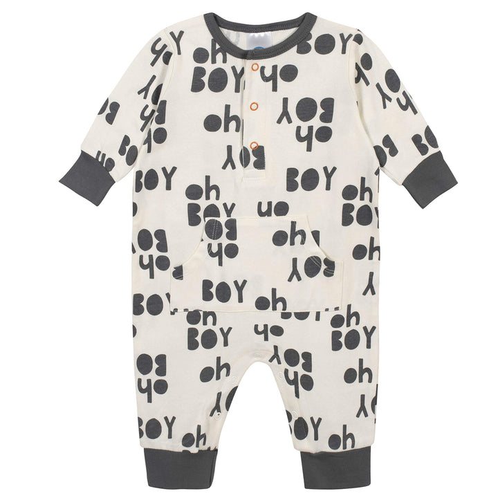 Grow by Gerber Baby Boys 3-Pack Coverall Set, Grey/Ivor