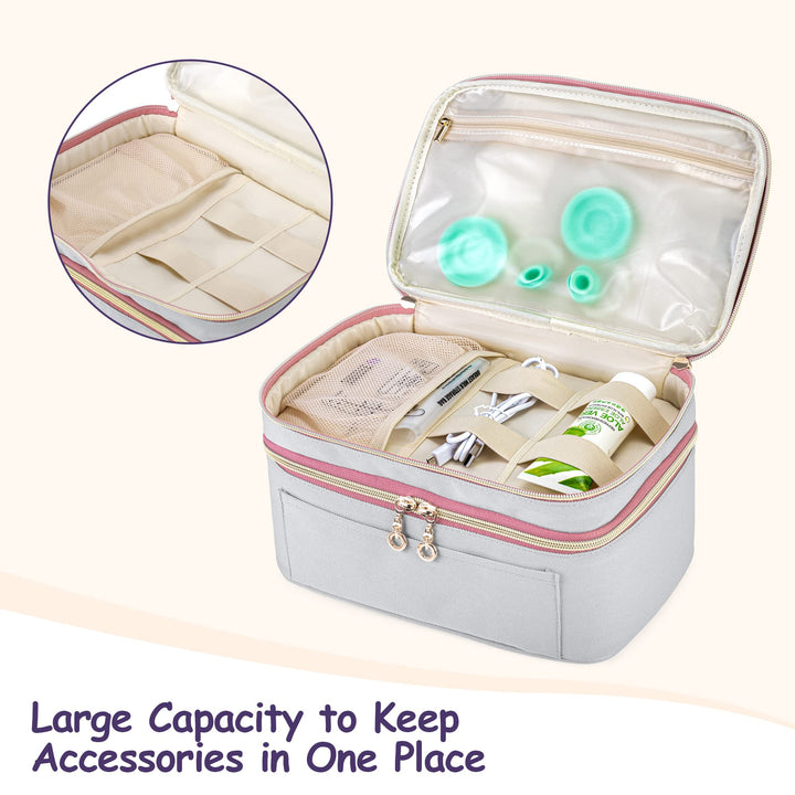 Wearable Breast Pump Bag Compatible with Elvie and Momcozy Breast Pump, Carrying Bag for Wearable Breast Pump and Accessories, Light-Gray Pink