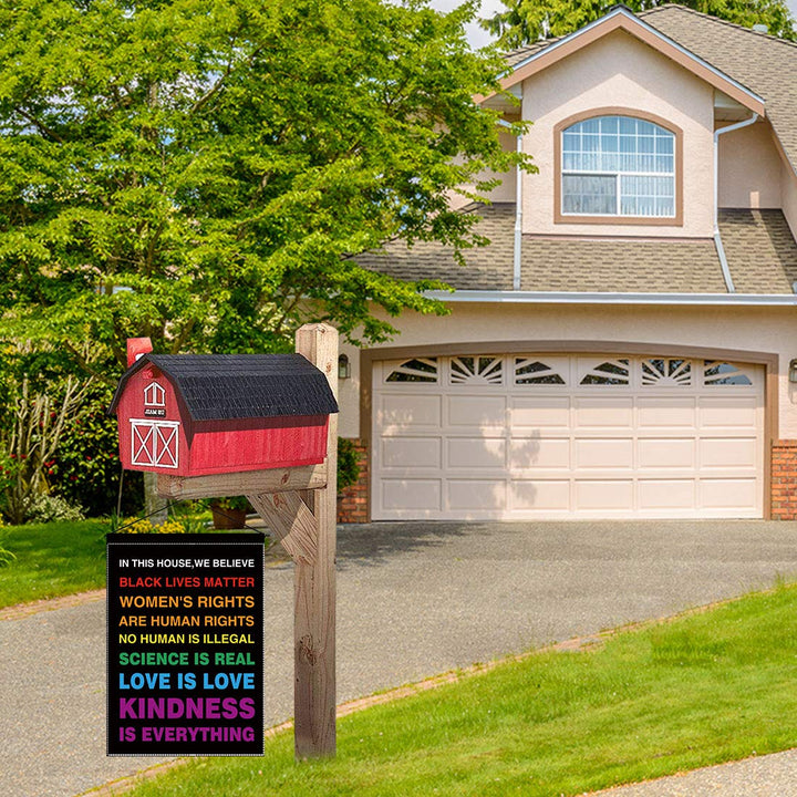 In This House We Believe Garden Flag for Outside Mailbox Vertical Black Lives Matter Farmhouse Yard Sign Customizable Patio Outdoor Decors 12x18 Double Sided Washable Polyester UV-Resist