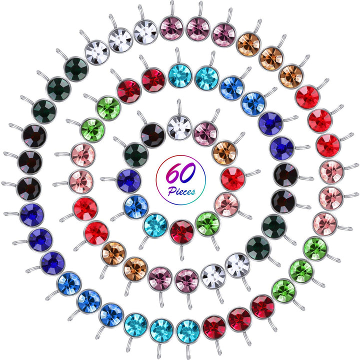 60 Pieces Crystal Birthstone Charms DIY Beads Pendants with Rings for Making Jewelry Necklace Bracelet Earrings, 6 mm, 12 Colors