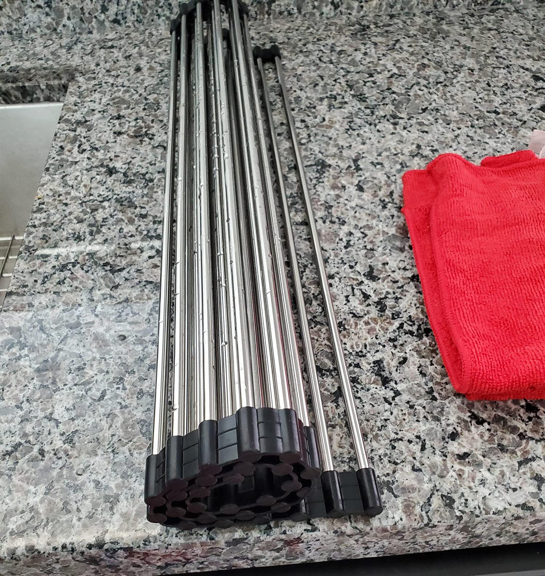Roll up Dish Drying Rack Over The Sink Kitchen Roll up Sink Drying Rack Portable Dish Drainer Foldable Dish Drying Rack (Black, 20.5&#39;&#39;X19.7&#39;&#39;)