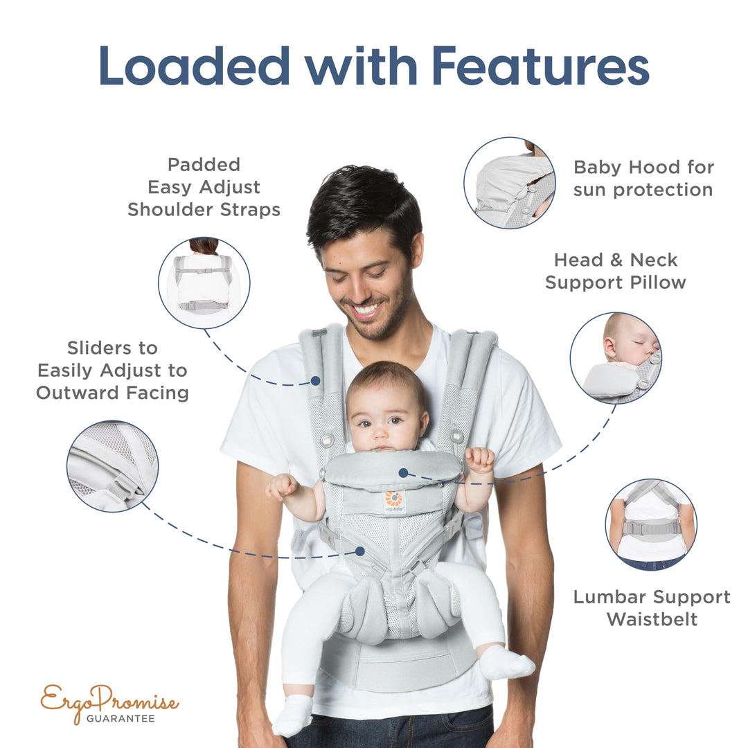 Ergobaby Omni 360 All-Position Baby Carrier for Newborn to Toddler with Lumbar Support & Cool Air Mesh (7-45 Lb), Classic Weave