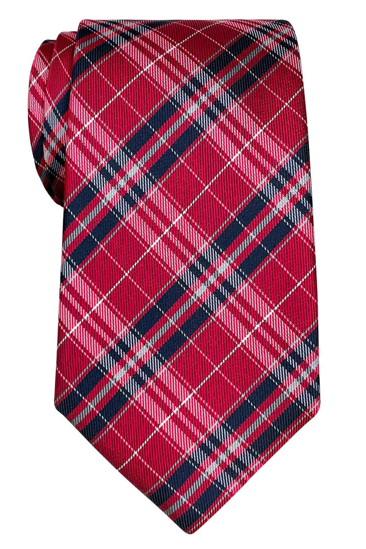 Stylish Plaid Checkered Woven Microfiber Men&#39;s Tie - Red and Navy Blue