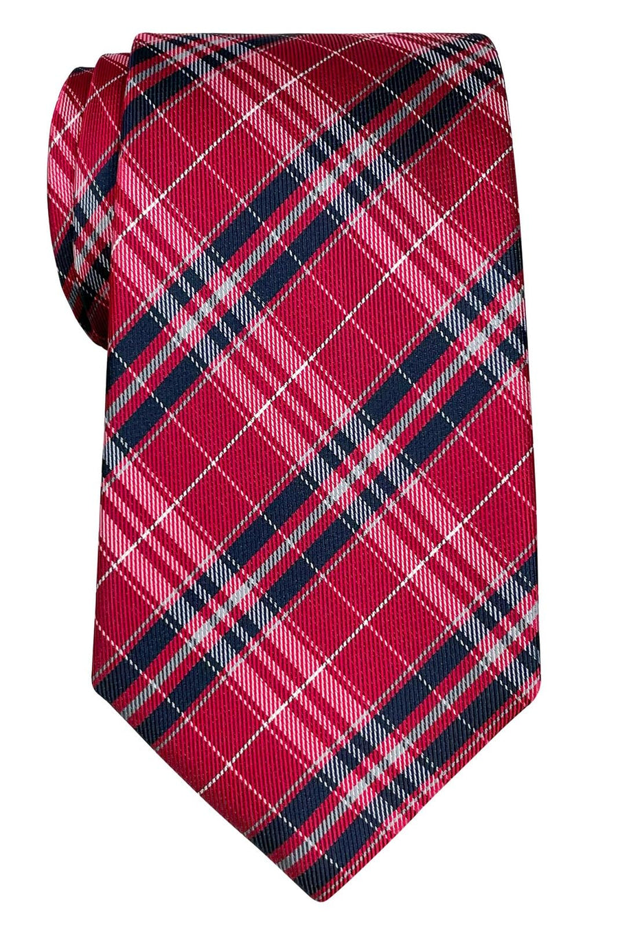 Stylish Plaid Checkered Woven Microfiber Men's Tie - Red and Navy Blue