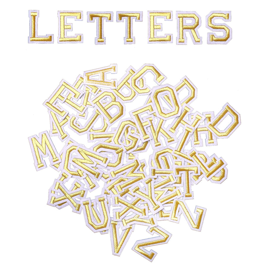 52pcs Alphabet A to Z Patches, Iron on Sew on Letters for Clothes, Classic Gold