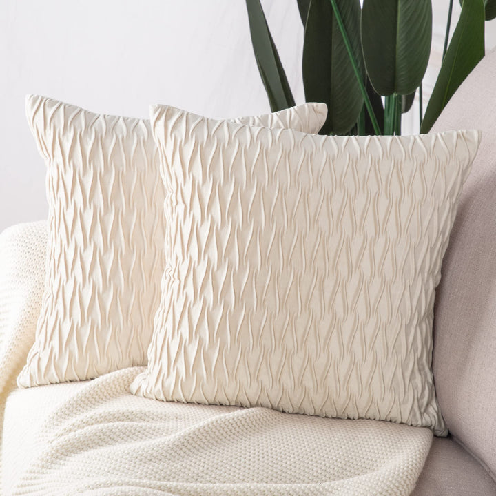 Set of 2 Super Soft Velvet Decorative Throw Pillow Covers 24x24 inch Beige Square with Texture Luxury Style Cushion Case European Pillow Shell for Sofa Bedroom