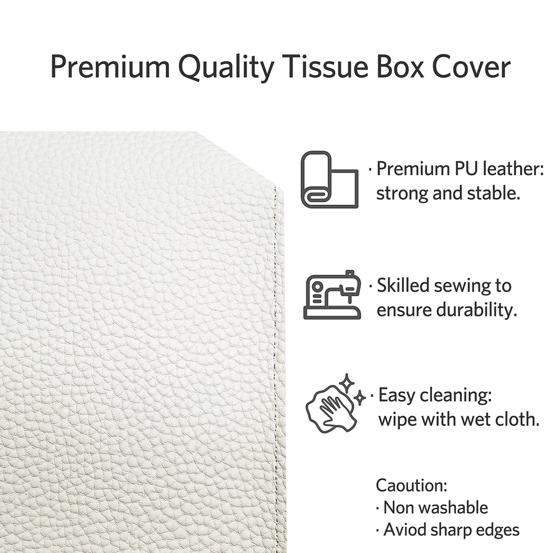 Tissue Box Cover, Modern Square Tissue Box Organizer, Decorative PU Leather Facial Paper Holder for Bathroom Vanity Countertop, Night Stand, Bedroom Dresser, Office Desk, Car (White)