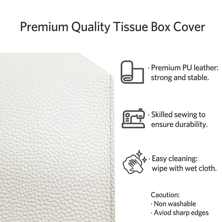 Tissue Box Cover, Modern Square Tissue Box Organizer, Decorative PU Leather Facial Paper Holder for Bathroom Vanity Countertop, Night Stand, Bedroom Dresser, Office Desk, Car (White)
