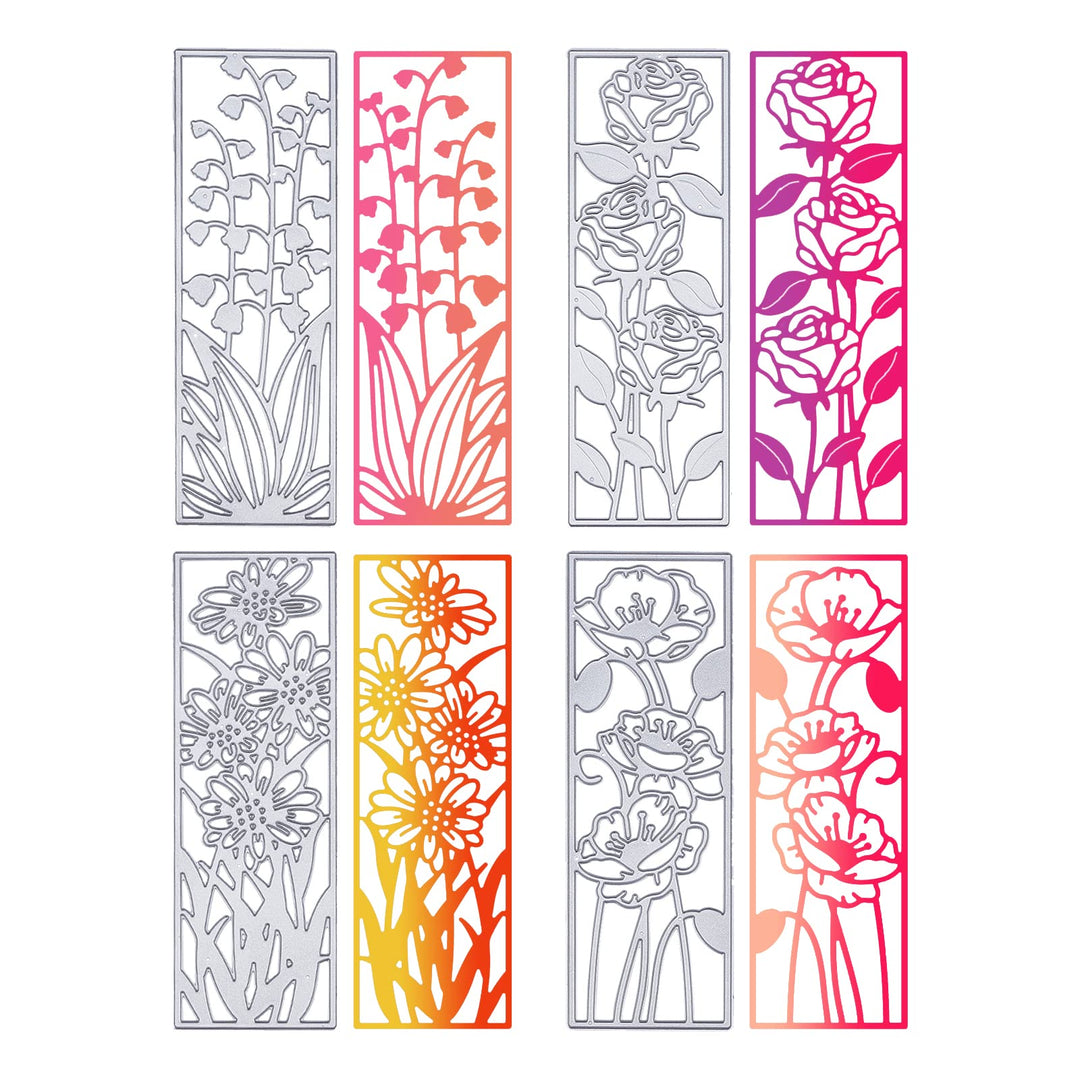 4 Pcs Metal Flower Frame Cutting Dies for Card Making Embossing Stencil Die Cuts for Scrapbooking DIY Flower Bookmark Card Decoration