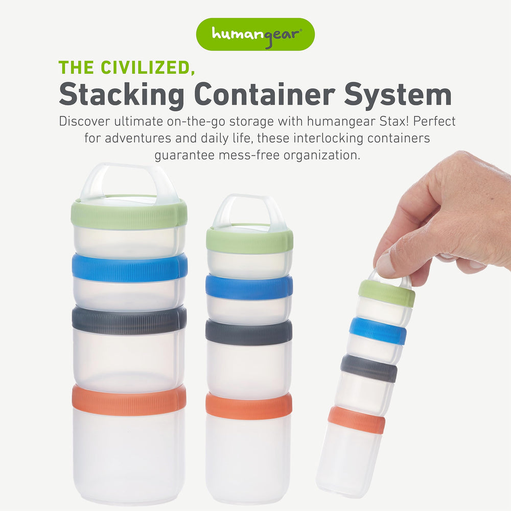 STAX, Stackable Snack Containers - 4-Piece Leak-Proof Snack Travel System - FDA-Food Safe, BPA/PC/Phthalate-Free - Stackable & Click-Together Food Storage, Small