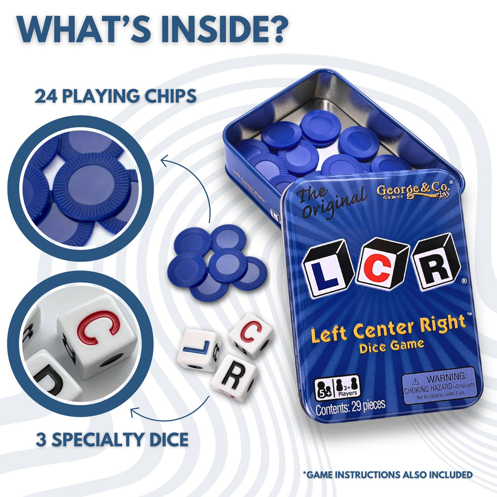 Koplow Games Left Center Right Dice Game, Blue Tin