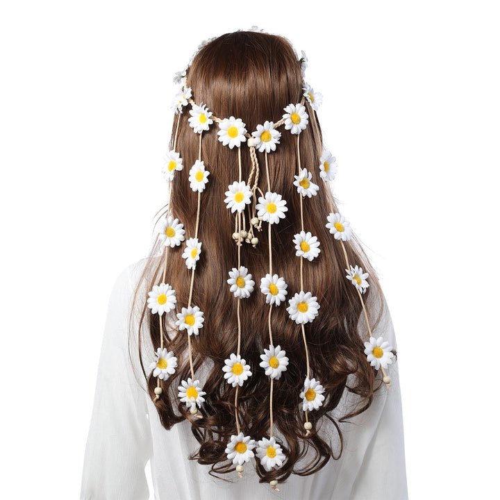 White: Flower Hippie Headband Floral Crown - Awaytr Beh
