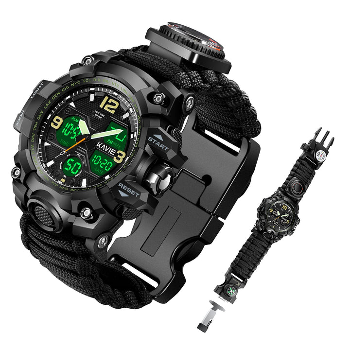 Mens Tactical Military Digital Watch, 23-in-1 Survival Multi-Functional Army Outdoors Waterproof Sports Watches LED Electronic Wristwatches with Compass Paracord Band