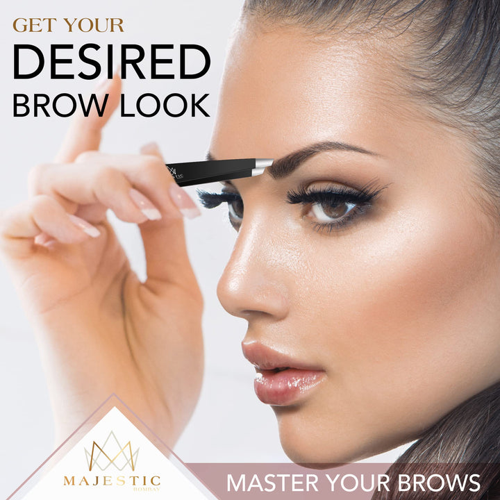 Black : Slant Tweezers - - Stainless Steel High Performance Eye Brows Slant Tweezer - Expert Precision Best for Plucking hair -Steel Ends Meet Perfectly- Life Time Guarantee !! (black)