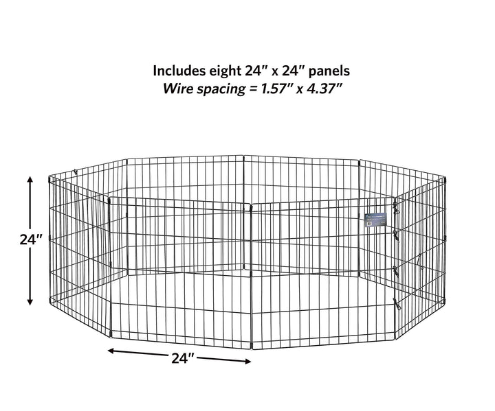 Dog Exercise Pen &amp; Playpen, 24 W x 24 H, No Door, Black