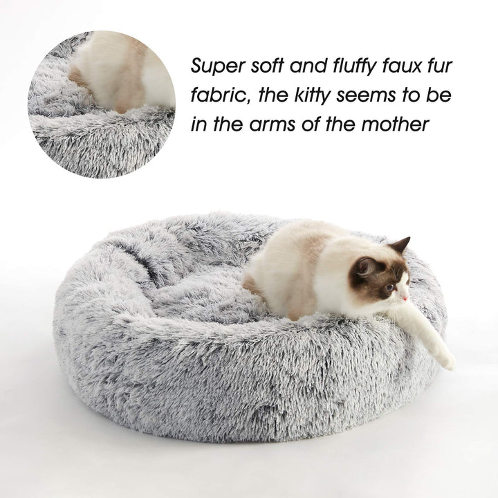 Calming Dog &amp; Cat Bed, Anti-Anxiety Donut Cuddler Warming Cozy Soft Round Bed, Fluffy Faux Fur Plush Cushion Bed for Small Medium Dogs and Cats (20/24/27/30)