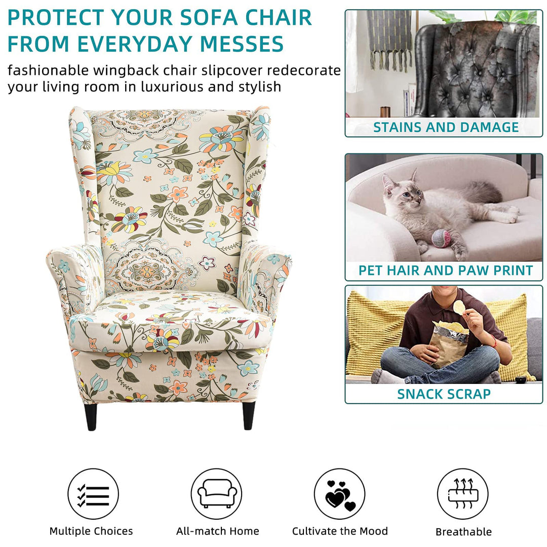 CRFATOP Printed Wing Chair Slipcovers 2 Piece Stretch W