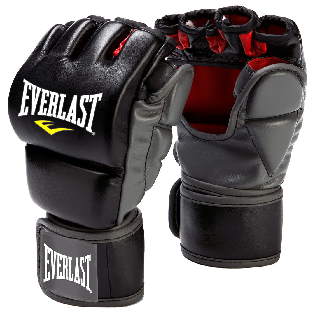 MMA Synthetic Leather Grappling Mitt Work Training Gloves w/Split Thumb Padding, Articulated Finger Ridges, &amp; Full Wrist Wrap Strap, S/M
