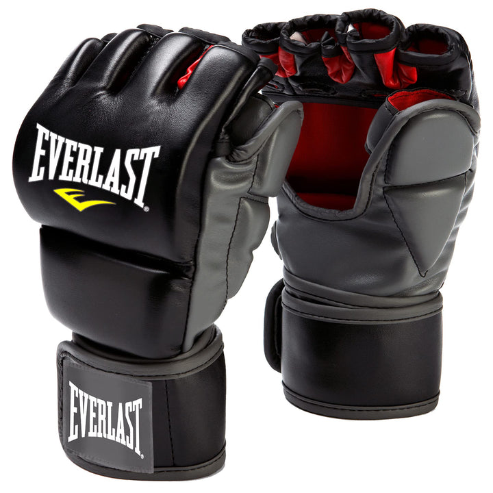 MMA Synthetic Leather Grappling Mitt Work Training Gloves w/Split Thumb Padding, Articulated Finger Ridges, &amp; Full Wrist Wrap Strap, S/M