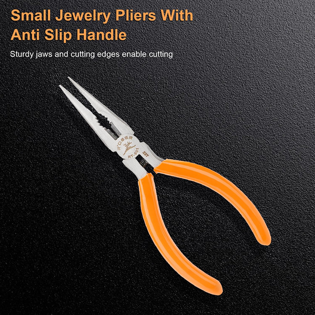 Needle Nose Pliers 5 Inch Precision Long Nose Pliers Small Jewelry Pliers Craftsman Tools for Bending Wire, Handcraft, PCB Board, Working in Tight Areas