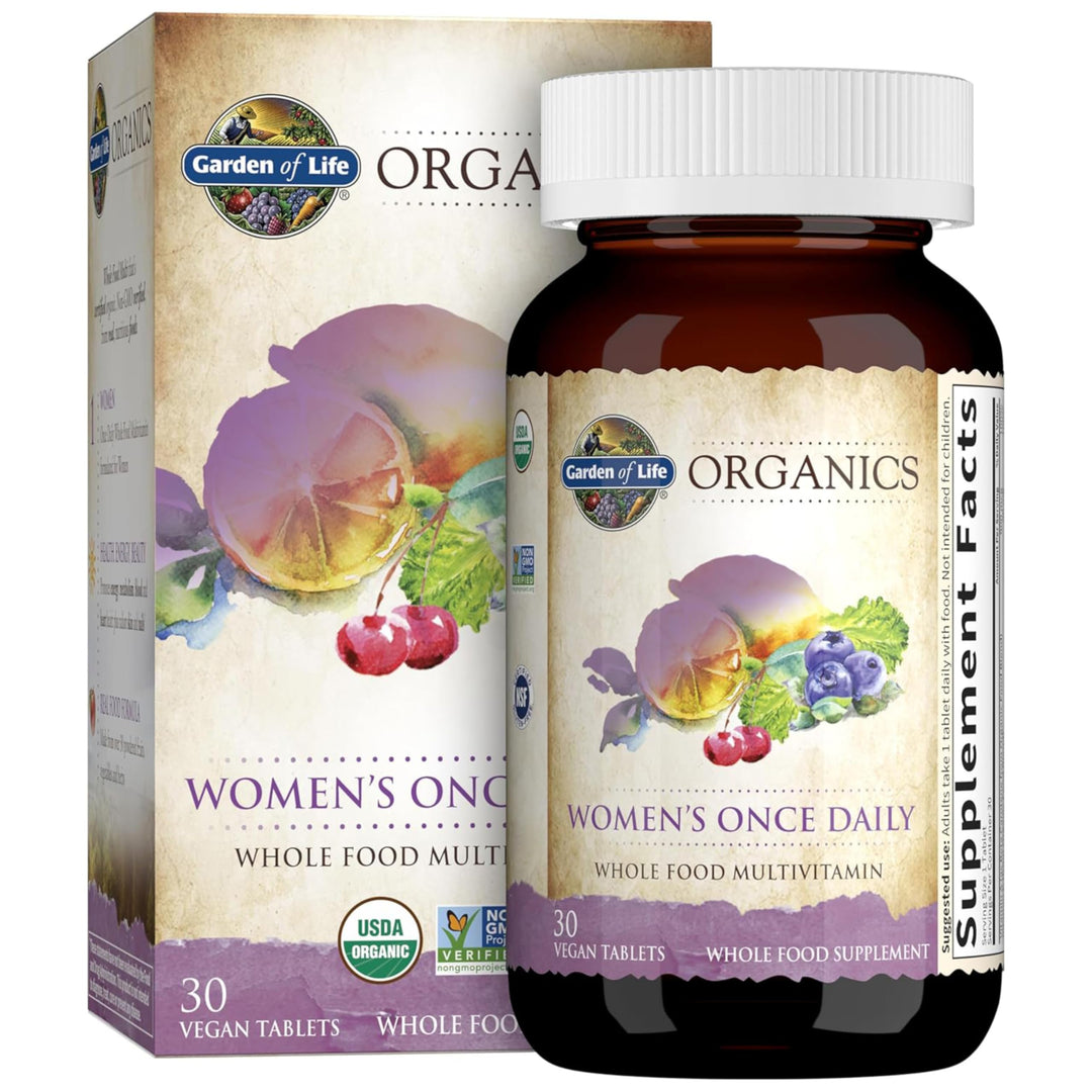 Multivitamin for Women - Organics Women&#39;s Once Daily, Whole Food Multi with Iron, Biotin, Vegan Organic Vitamin, Energy Hair Skin &amp; Nails, 30 Tablets