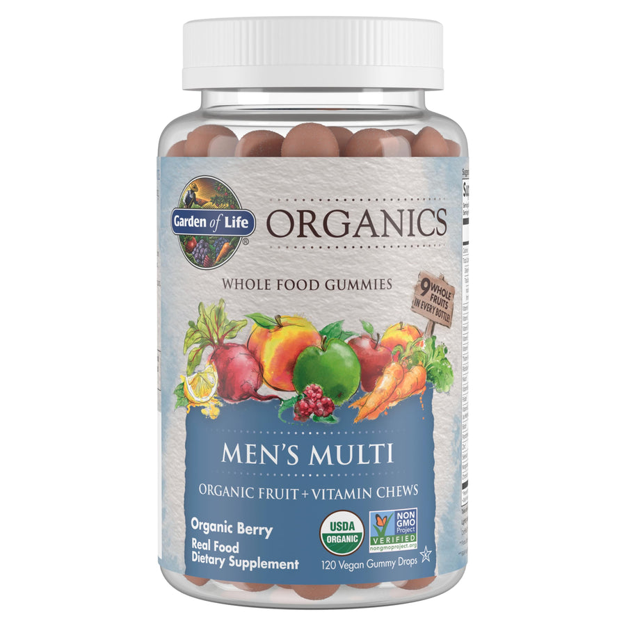 Organics Men's Gummy Vitamins - Berry - Certified Organic, Non-GMO, Vegan, Kosher Complete Multi - Methyl B12, C & D3 - Gluten, Soy & Dairy Free, 120 Real Fruit Chew Gummies