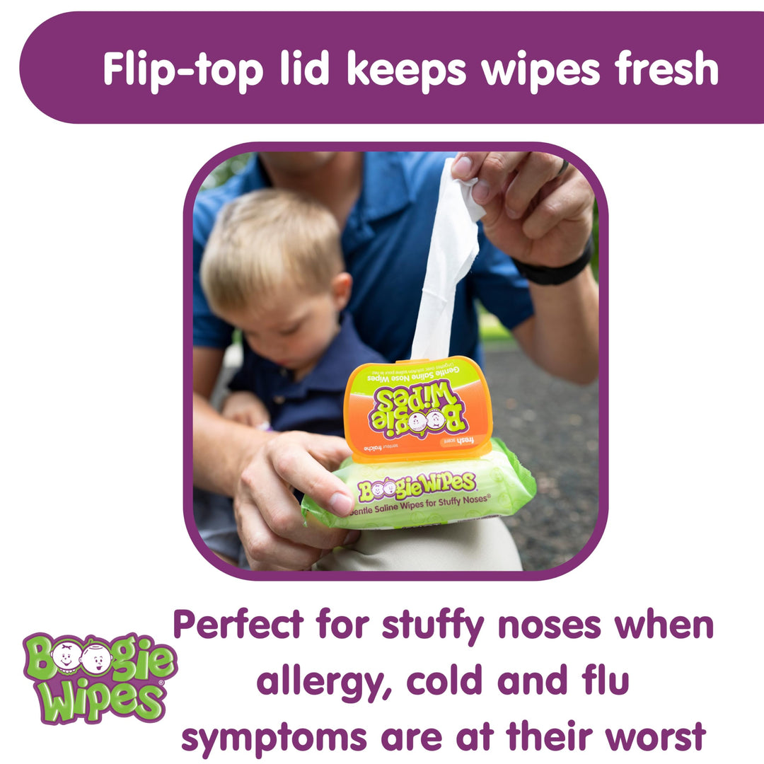 Natural Saline Kids and Baby Nose Wipes for Cold and Flu, Fresh Scent, 45 Count