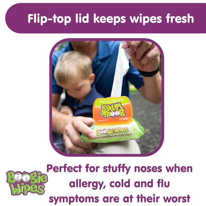 Natural Saline Kids and Baby Nose Wipes for Cold and Flu, Fresh Scent, 45 Count