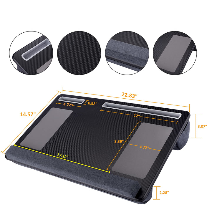Extra Large Lap Laptop Desk- Home Office Portable LapDesk with Mouse Pad &amp; Wrist Rest for Notebook/MacBook/Tablet, Sofa Bed Working, Writing, Drawing (Carbon Black, Fit Up to 17-inch Laptops)
