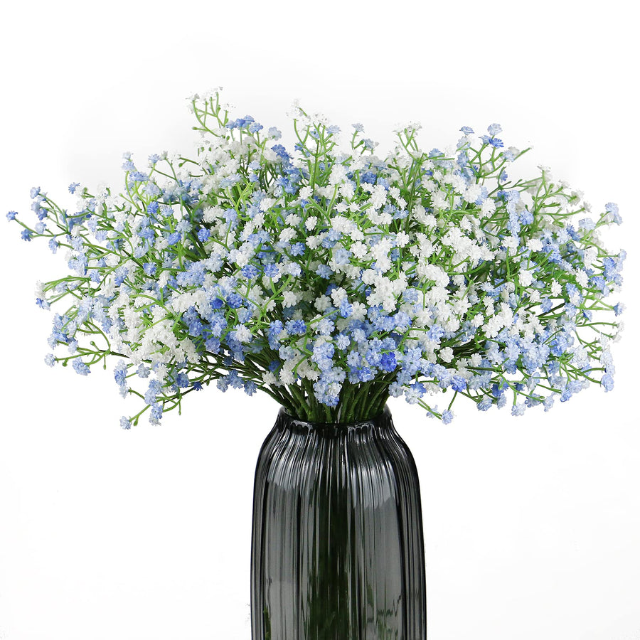 Artificial Gypsophila Flowers Mixed Colors, 10PCS Real Touch Fake Baby Breath Flower Bulk for Wedding Bouquets Floral Arrangement DIY Home Office Table Decoration (Blue and White)