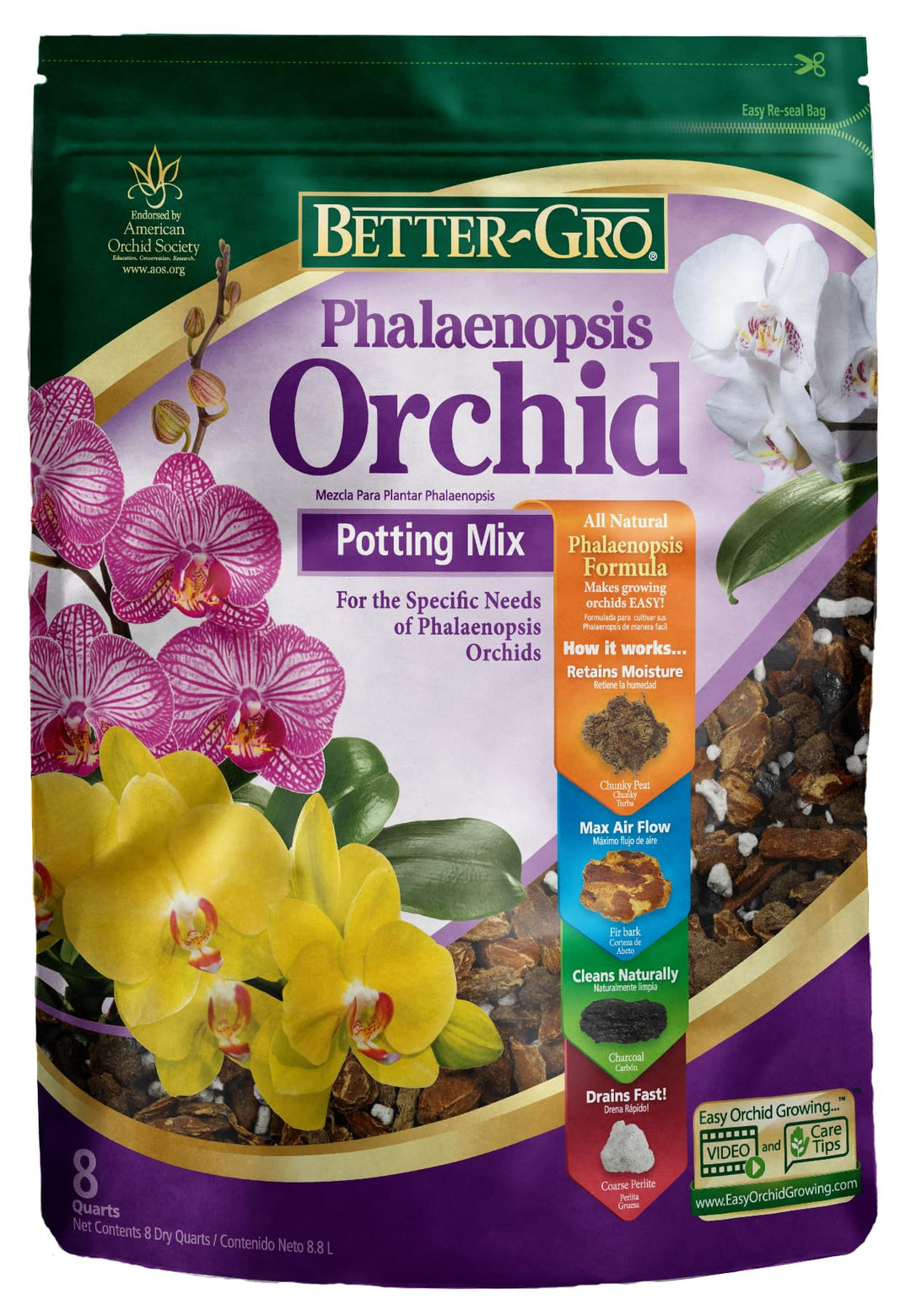 Phalaenopsis Mix - Premium Grade Phalaenopsis Potting Mix for Potting, Repotting, Enhanced Drainage, Air Flow &amp; Root Ventilation, Ideal for Phalaenopsis Orchids - 8 Dry Quarts