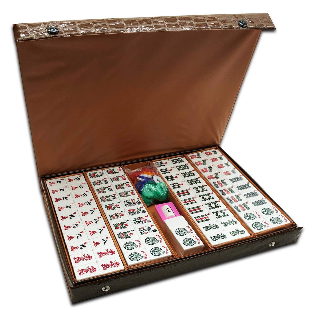 American Mahjong Game Set 166 White Engraved Tiles for Western Mah Jong, Mah jongg Play with Traveler Size Carrying Case, Dices, Chips, Manual,Win indicator. / Racks and Pushers not included