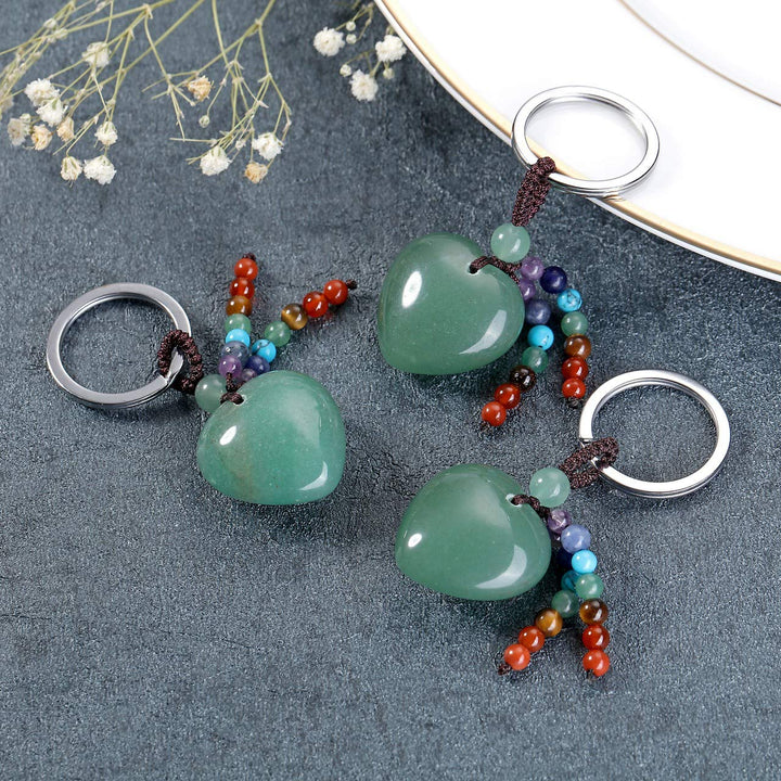 Green Aventurine Crystals Stone Keychain Keyring Heart Pendant Keychain Keyring for Women Teen Girls