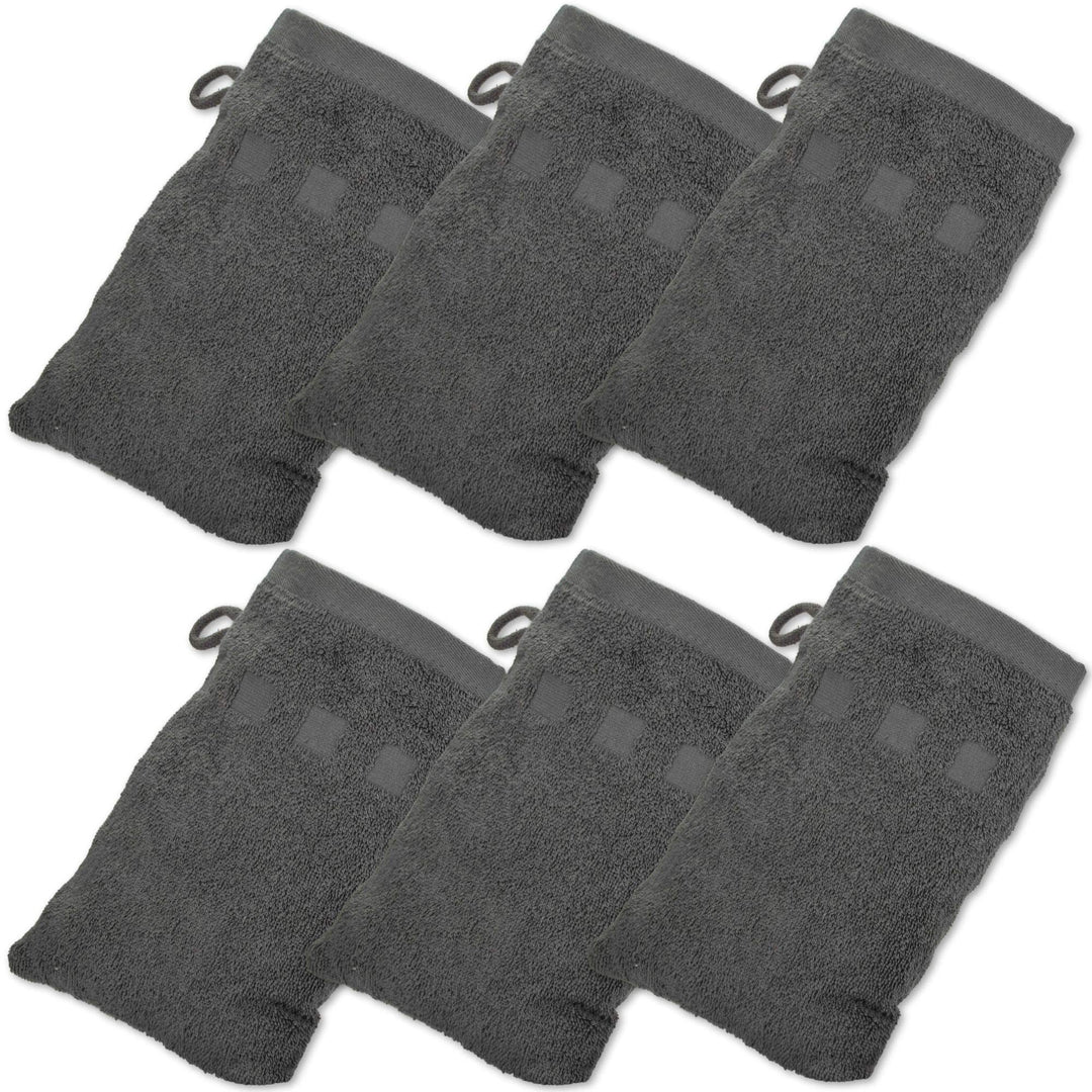 Bath Mitts - Pack of 6 - (6 x 9) European Style Washcloth with Loop (Charcoal, 6 x 9 inches)