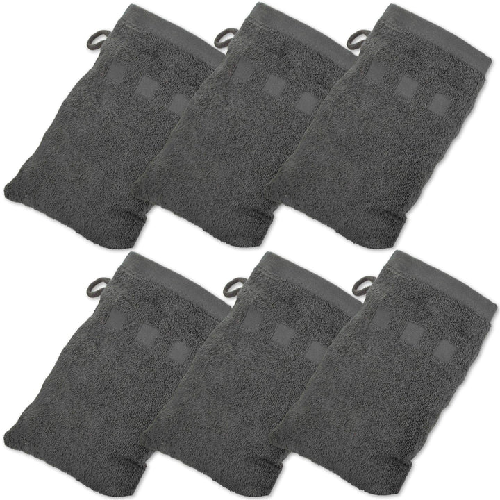 Bath Mitts - Pack of 6 - (6 x 9) European Style Washcloth with Loop (Charcoal, 6 x 9 inches)