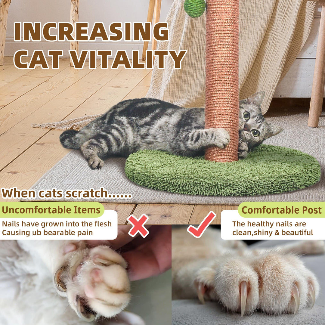 Cat Scratching Post Cat Scratcher 33 inch Tall Scratching Post with Sisal Rope for Indoor Cats Large Cat Scratching Post sisal cat Scratcher Cute for Kitten Scratching Post Green